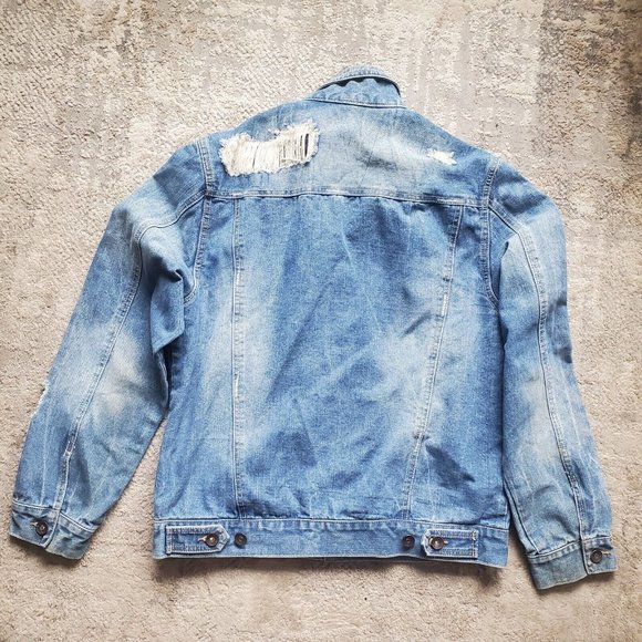 Jordan Craig Legacy Edition Men Large Denim Jean Jacket Blue Distressed - Picture 6 of 8